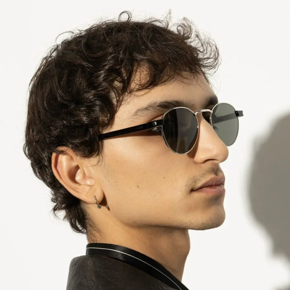 NEW Saint Laurent SL707 001 Silver Havana Grey Oval Unisex Sunglasses